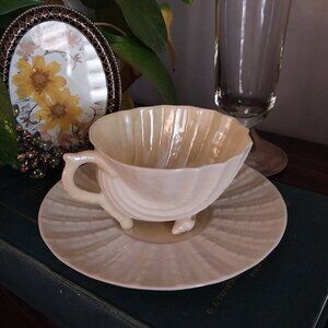 Vintage Belleek Neptune Shell Tea Cup and Saucer Set